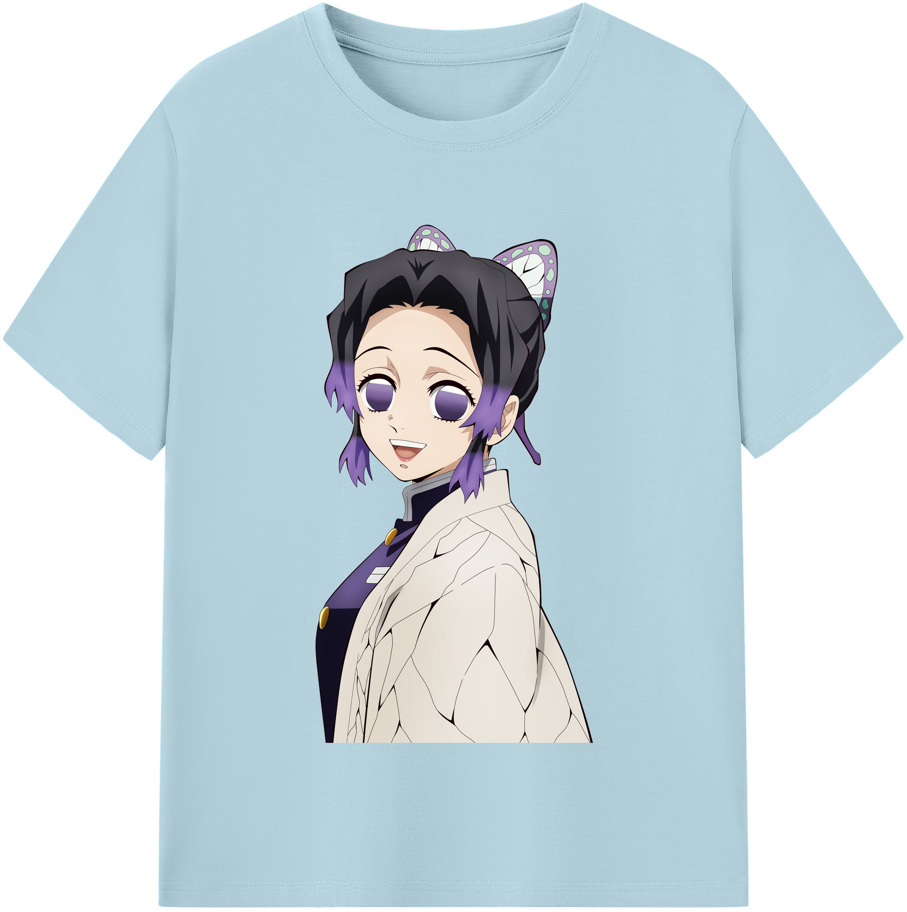 （画像用） 鬼滅の刃（きめつのやいば）蟲柱-胡蝶 しのぶ／こちょう しのぶ Kochou Shinobu 綿100％半袖Tシャツ（フロントプリント）
